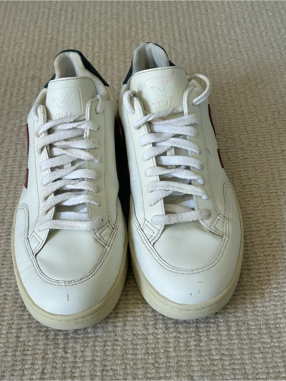Veja Men’s White Leather Sneakers with Red Side V